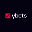 Logo kasína Ybets: červená ikona a biely nápis na čiernom pozadí