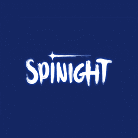Logo kasína Spinight: biely ručne písaný nápis na tmavomodrom pozadí
