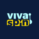 Logo kasína Vivaspin: svetlomodro-žltý nápis na tmavomodrom pozadí