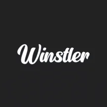 Logo kasína Winstler: biely šikmý nápis na tmavosivom pozadí