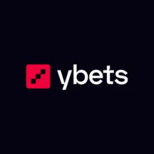 Logo kasína Ybets: červená ikona a biely nápis na čiernom pozadí